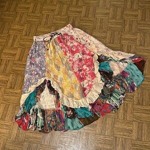 Colorful Boho Asymmetrical Patchwork Skirt with Ruffled Women’s M Young Threads